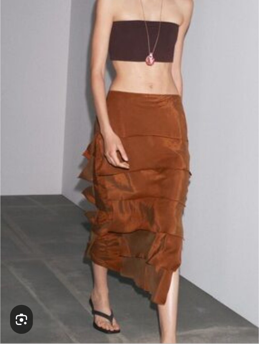 NWT ZARA Rust Brown Layered, Lined Side Slit  Midi Skirt, Sz Small